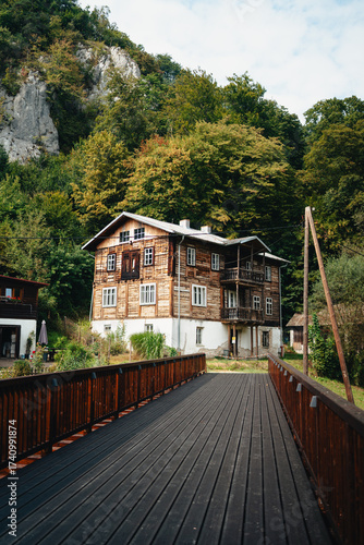 Traditional polish wooden buidling, house at Ojcowski National Park. Polish mountains, village, september in Poland