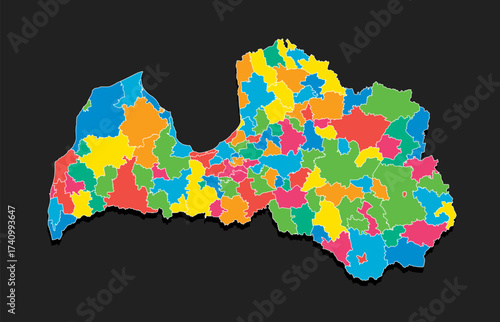 Vector map of Latvia divided on regions