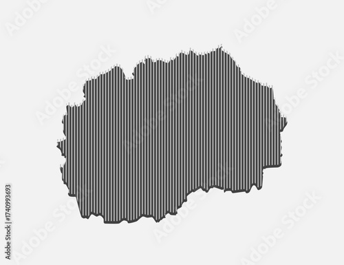 Abstract map North Macedonia, parallel grey lines