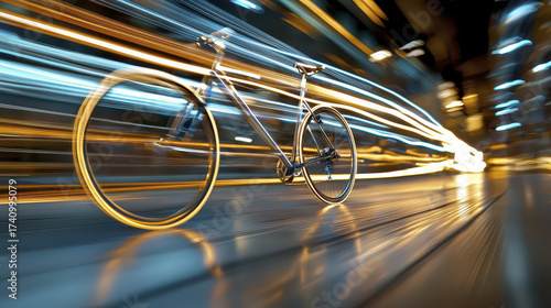 Creative light painting of bicycle in motion, showcasing dynamic speed and vibrant colors