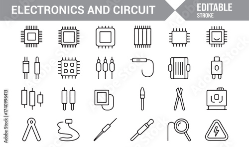 Vector illustration of circuit and technology icons for electrical design themes