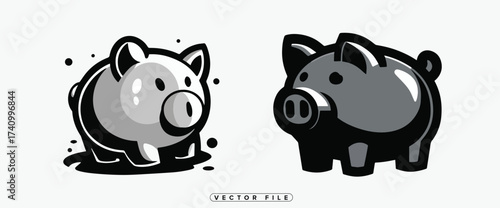 Two monochrome pig illustrations display contrasting tonal variations and artistic styles
