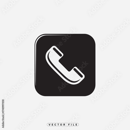 Simple black and white illustration of a telephone handset icon design