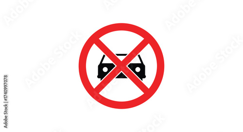 No cars allowed traffic sign red circle cross prohibition symbol simple graphic for transportation restrictions and regulations