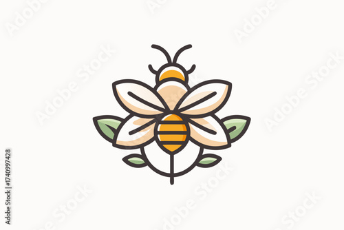 Bee hovering flower forest nature pollination symbol design