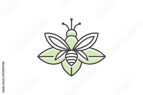 Bee hovering flower minimal thin line insect symbol