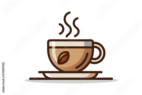 coffee cup flat saucer steam lines illustration
