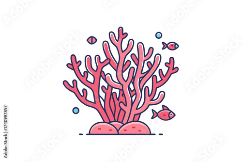 coral plant small fish thin line doodle