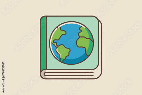 Earth inside book icon with thin clean outline