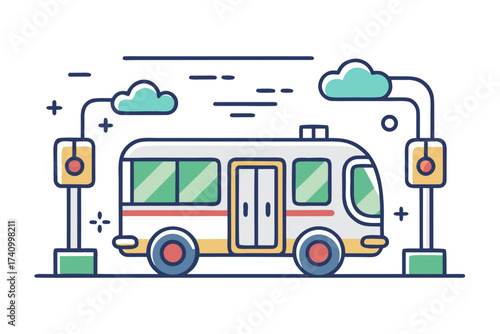 Electric bus charging station thin outline simple icon