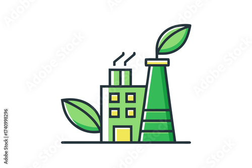Factory chimney icon leaf overlay green eco energy