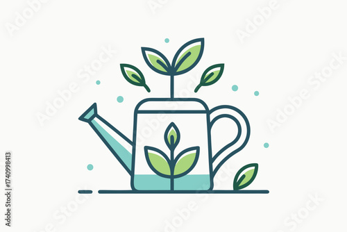 Garden watering can icon with gentle water droplet