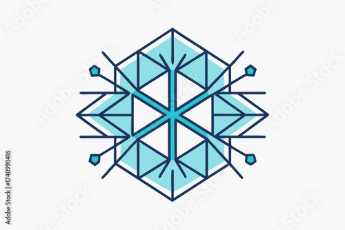 Geometric snowflake icon with symmetrical crystal pattern