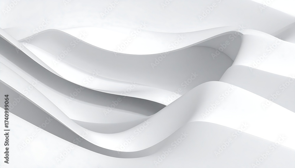 Fototapeta premium Abstract, minimalist composition featuring flowing, layered, white, curved forms. The smooth, undulating design creates depth and visual interest