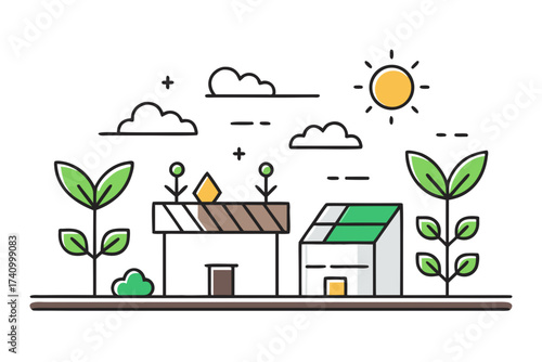 Minimal rooftop garden tiny sun and small plant element