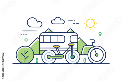 Mixed eco transport icon bike tram walking design