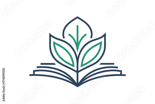 Open book with leaf symbol minimal thin line design
