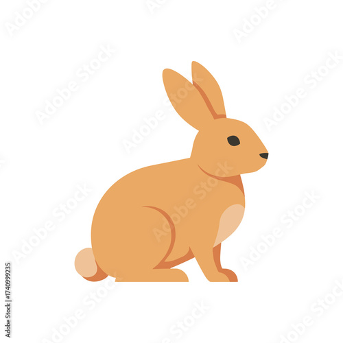 Flat vector illustration of an orange rabbit sitting in side view. Isolated, minimal and modern design suitable for kids materials and spring themed artwork