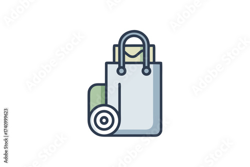 Reusable cloth bag icon with rolled handle minimal style