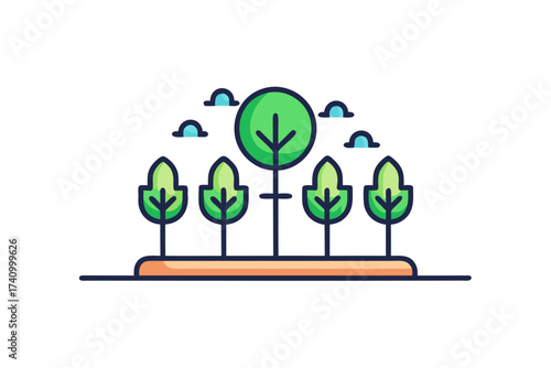 Reforestation plot icon with multiple small trees design