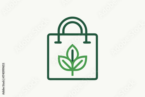 Reusable shopping bag with leaf emblem minimal style