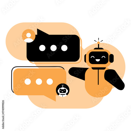 AI Chatbot Conversation and Customer Support,Virtual Assistant Messaging Illustration