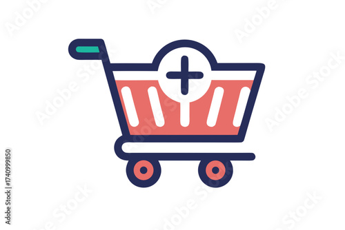 Shopping cart icon with plus sign for adding items