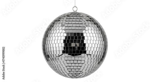 Silver Disco Ball Hanging and Reflecting Light graphic