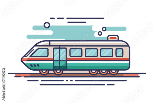 Subway train outline with motion lines clean geometric