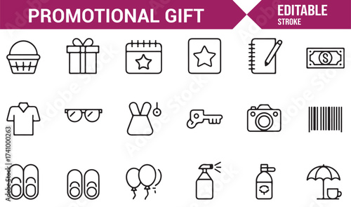 Vector outline promotional gifts and items for marketing and corporate branding