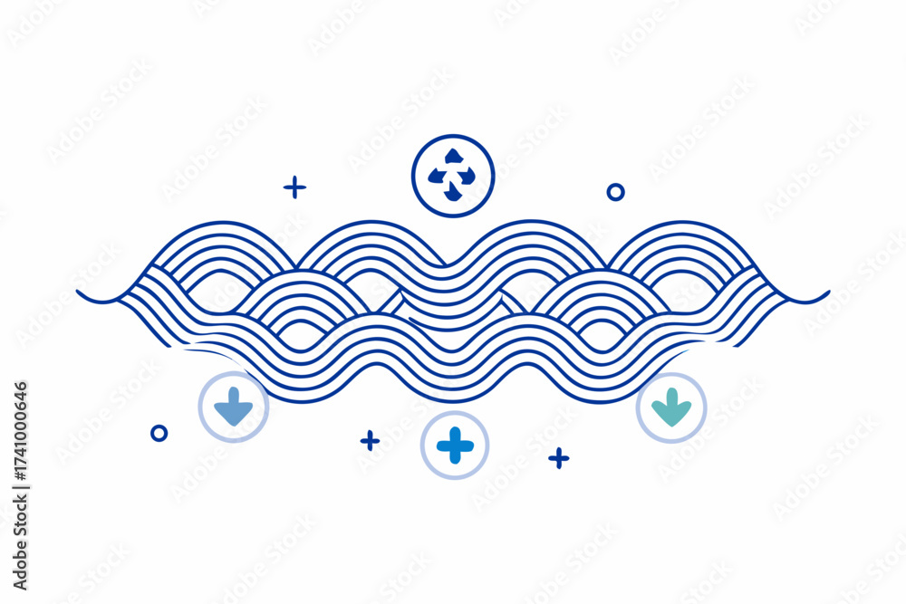 Fototapeta premium Wave pattern with tiny recycling arrows integrated design