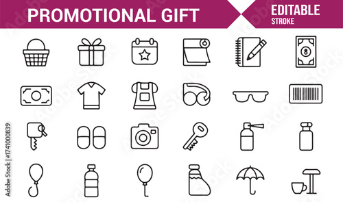 Linear promotional giveaway icons for marketing campaigns and advertising