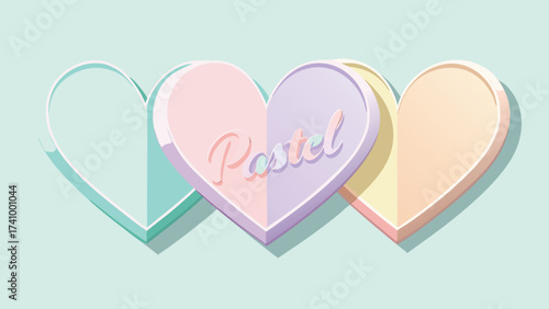 Three pastel colored hearts in a row with the word loved embossed on the middle heart against a light blue background