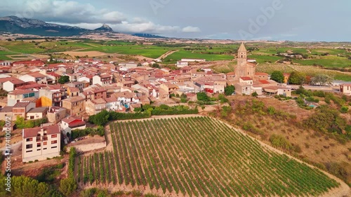 Aerial view of Bilar old town surrounded by beautiful vineyards in Spain