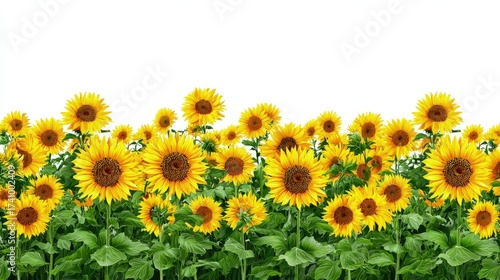 Vibrant Sunflower Field On White Background