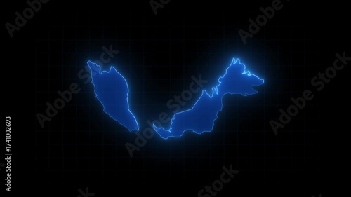 Malaysia map animation, Glowing neon Malaysia map animation background. country territory outline animation. Digital country outline icon for geography

