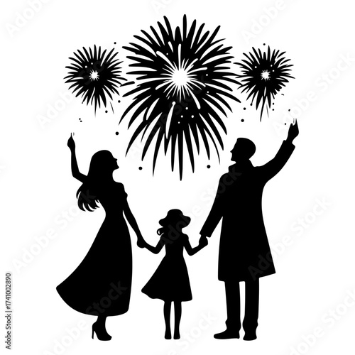 Happy family walking together silhouette