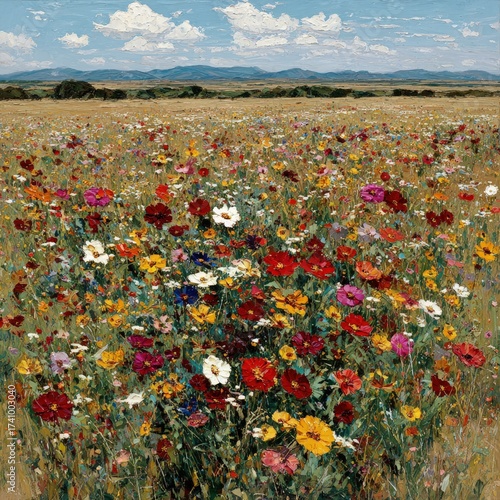 Vibrant Colorful Flower Field Landscape