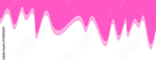 Pink ice cream melted with colorful cute candy sprinkles long border, banner seamless pattern, vector white background