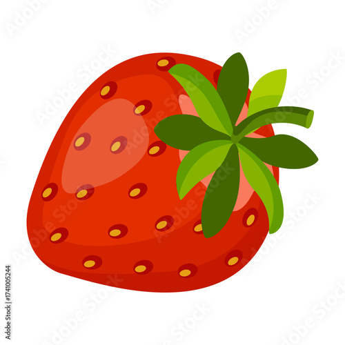 Red ripe whole strawberry. Bright Red berry. Hand drawn summer strawberry trendy flat style isolated on transparent background. for stickers, menus, apps, posters, design. Vector illustration