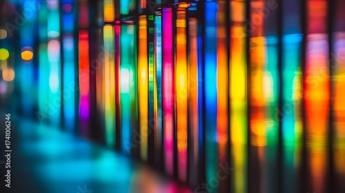 Vibrant colorful abstract blur background of neon lights in motion with bokeh effect, spectrum colors