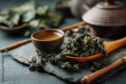 Tieguanyin Tea leaves, Chinese famous oolong tea background