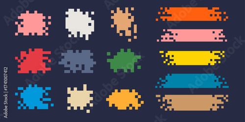 Pixel banner. Set of paint stripes. Grunge abstraction. Vector illustration.