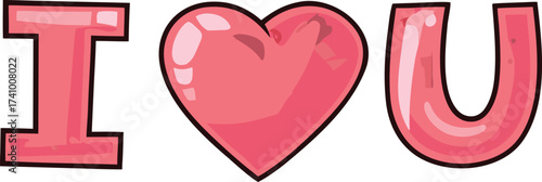 Red I Love You heart graphic text