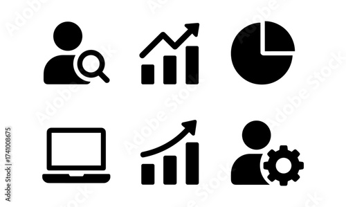 Essential business icon set for data analysis and management