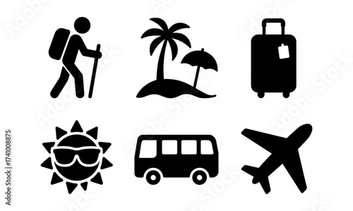 Travel adventure icons set for vacation designs and tourism promotions
