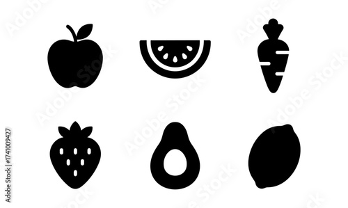 Simple fruit and vegetable icon set for design projects