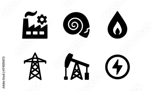 Industrial energy icons set for sustainable technology and design projects