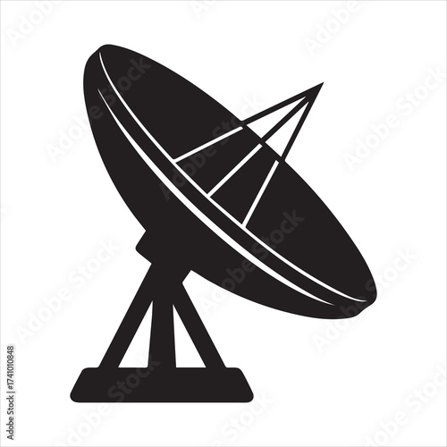 Silhouette satellite dish on transparent background