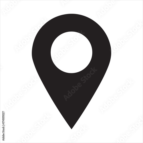 Black location marker on transparent background silhouette